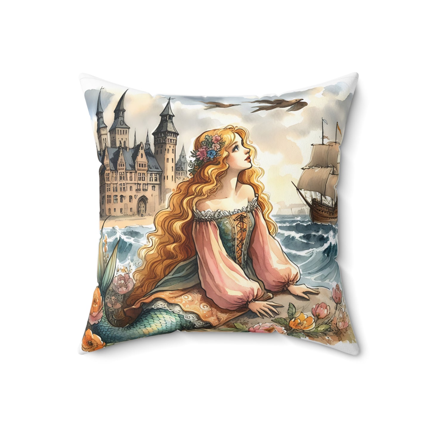 Little Mermaid, Hans Christian Anderson, Fairy Tale, Book, Story time, Library, Classroom, Bedding, Square, Pillow, Gift