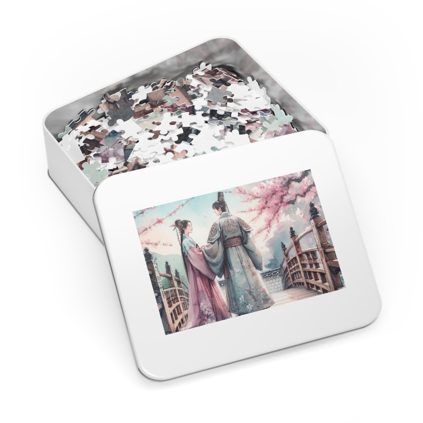 Jigsaw Puzzle: Sakura Cherry Blossom Goryeo Historical Couple Educational Game Gift with Tin, South Korea