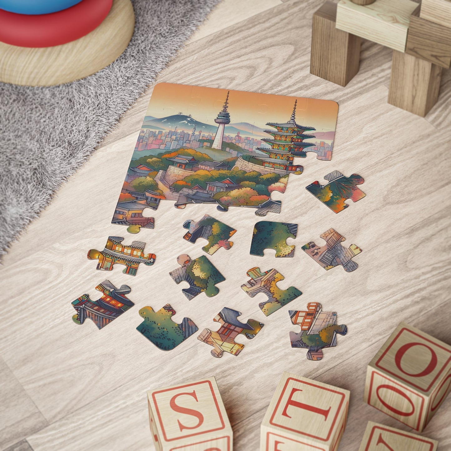 Kids' Puzzle: Namsan Tower Geography Educational Game Gift, Travel Souvenir, 30-Piece Jigsaw, South Korea, Children's Activity, Fun Puzzle