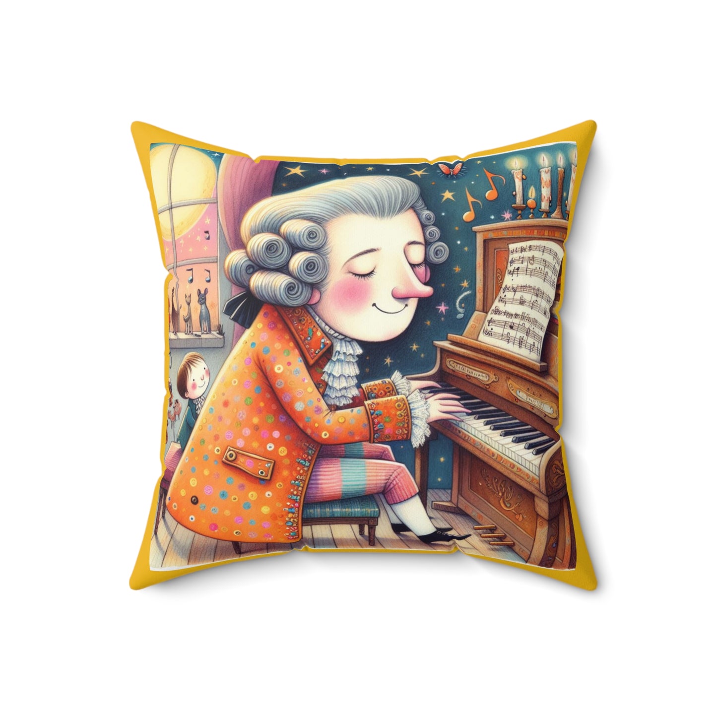 Mozart Music Library Square Pillow - Classical Music Home Decor, Teacher Gift, Kids Room Decoration, Gift for Music Lover, Classroom Accent