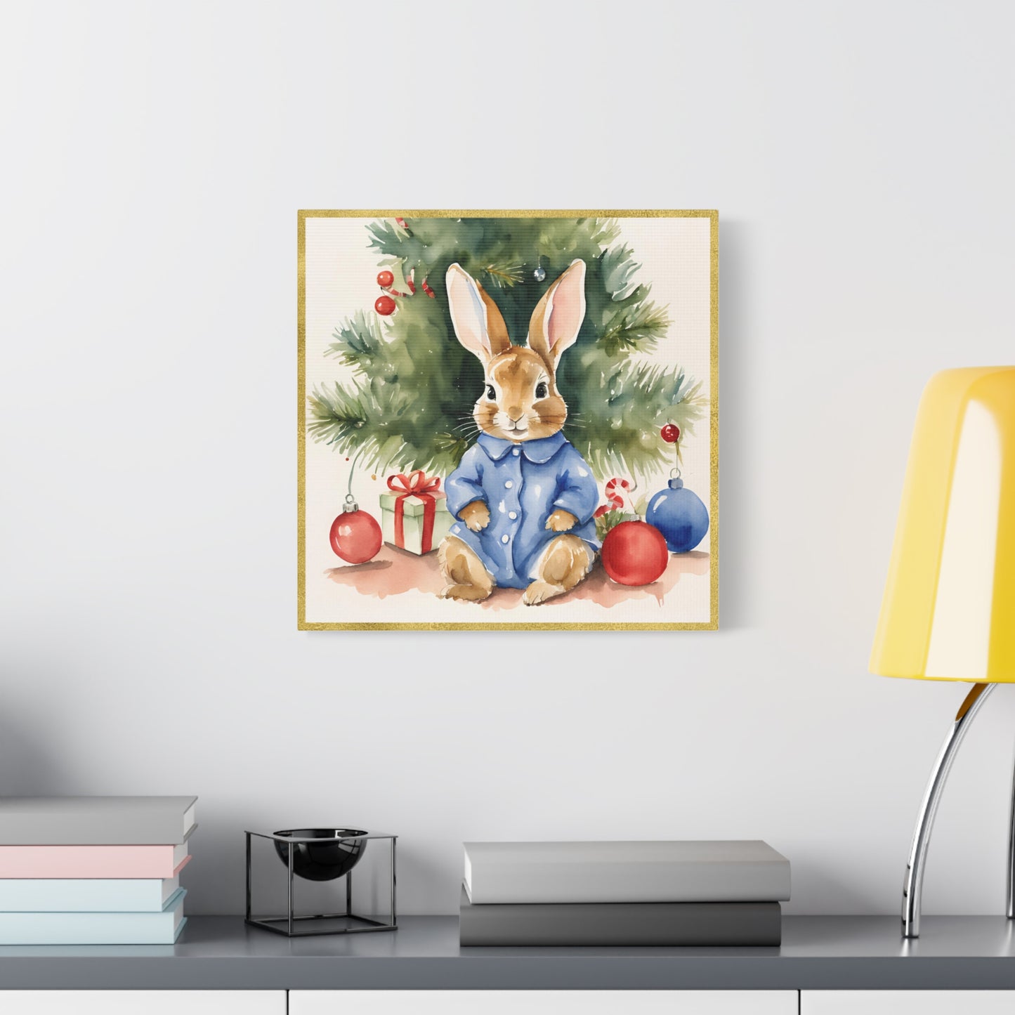 Peter Rabbit Christmas Canvas Print, Beatrix Potter Nursery Decor, Holiday Wall Art, Matte Stretched - Gift for Kids
