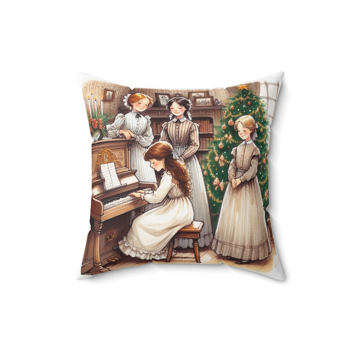 Little Women Square Pillow, Louisa May Alcott Literary Christmas Decor, Spun Polyester Cushion, Book Lover Gift