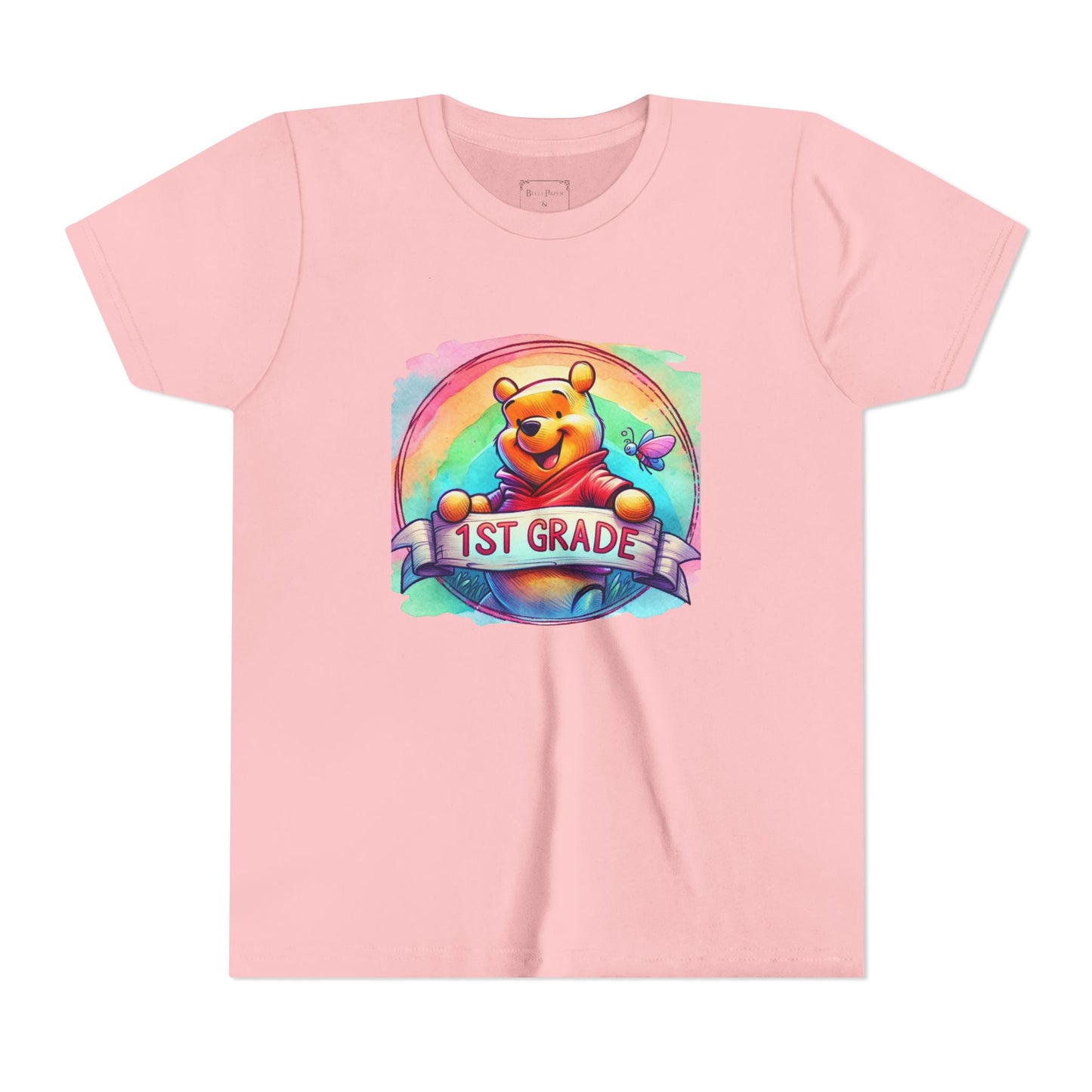 1st Grade Rainbow Winnie the Pooh Bear Youth Tee, Cute Kids Shirt, Back to School Apparel, Birthday Gift, Fun Summer Wear, Classroom Tee,