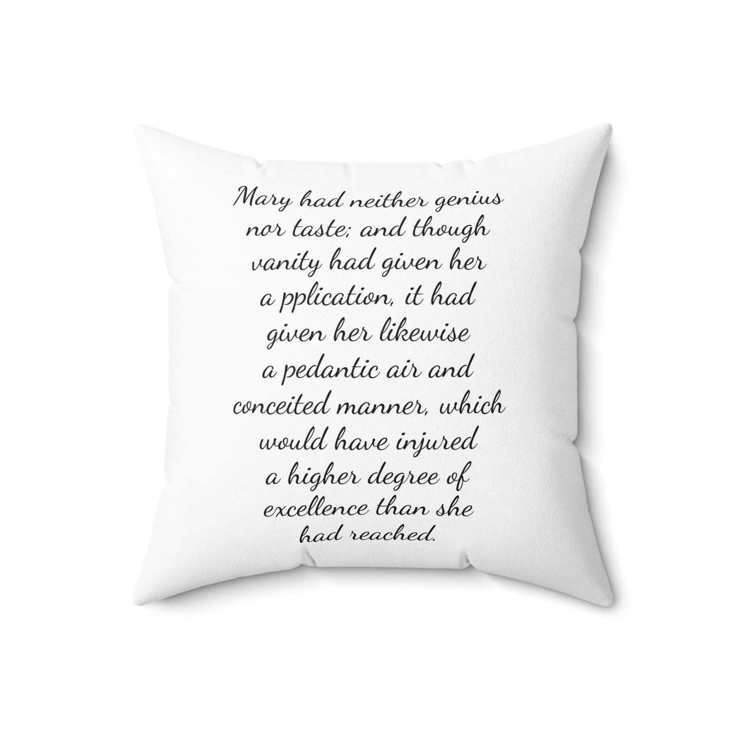 Literary Pillow, Regency Decor, Mary Bennet, Pride and Prejudice, Jane Austen Quote, Square Cushion