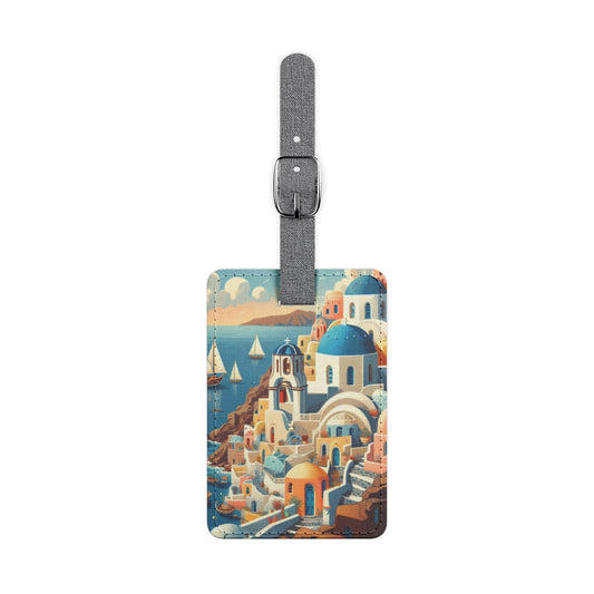 Luggage Tag, Colorful Santorini Vacation Accessories - Gift for Travelers, Bag Tag, Summer Travel, Rectangle Tag