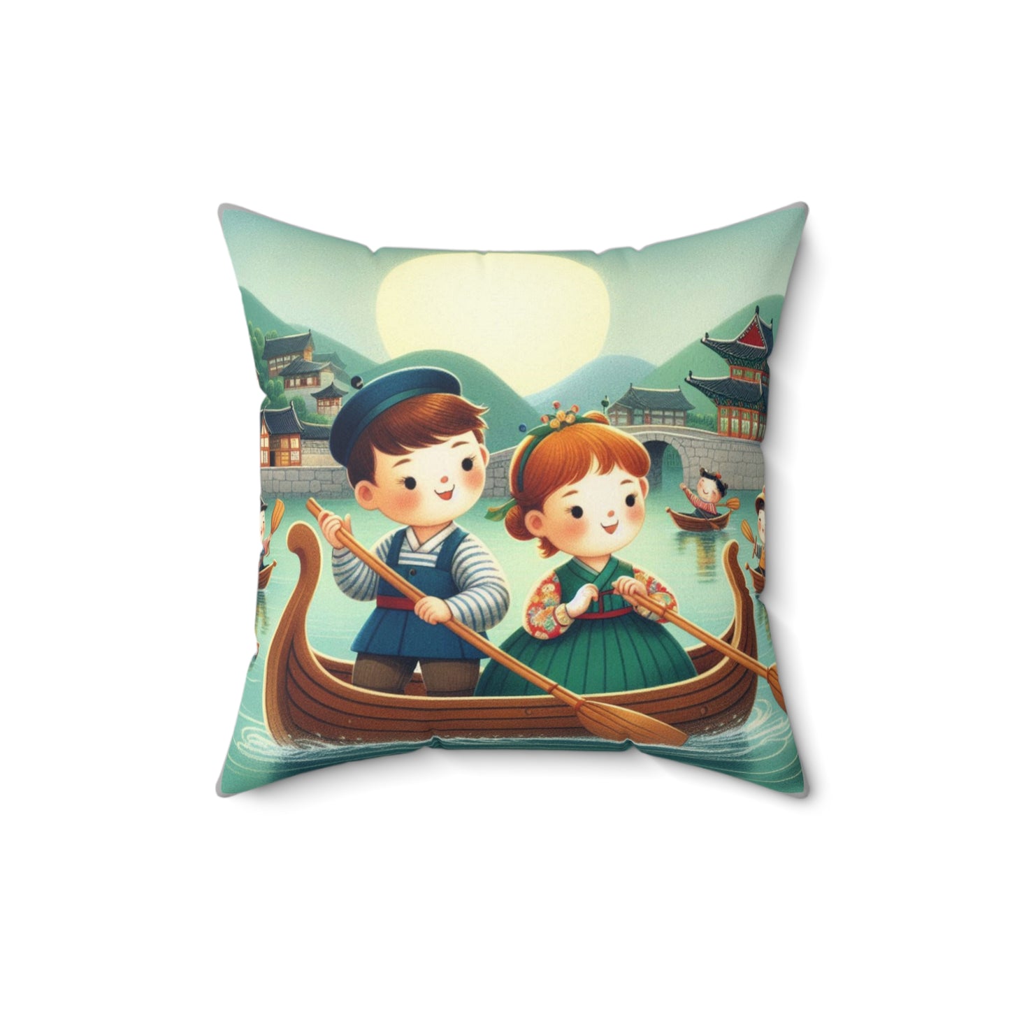 Korean, Row Row Your Boat, Nursery Rhyme,  Square Pillow,  School, Nursery, Child, Hangul, Library, Book Nook, Reading Corner, Class
