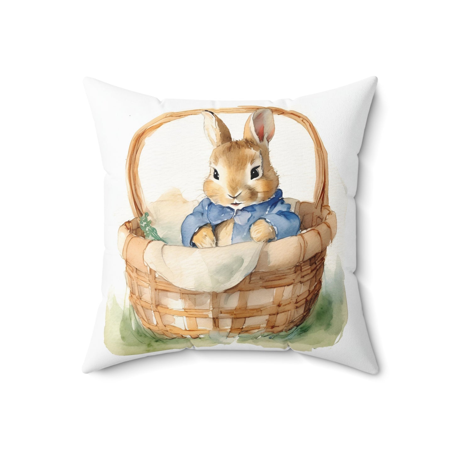 Peter Rabbit Nursery Pillow, Beatrix Potter Inspired Baby Shower Cushion for Boys, Square Bedding Decor, Gift Idea