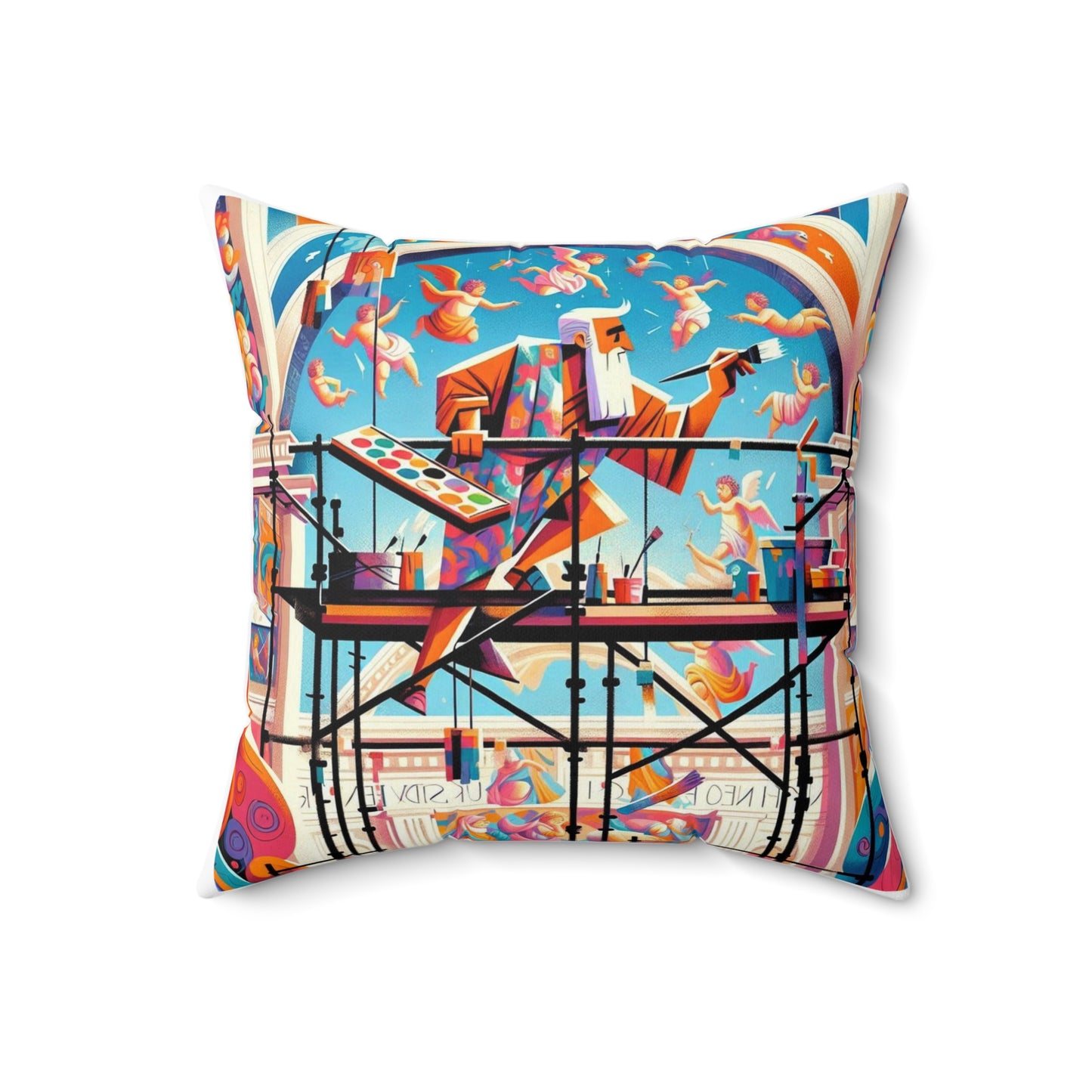 Michelangelo Square Pillow, Sistine Chapel Cushion, Renaissance Room Decor, Whimsical Gift, Art Teacher Present, Classroom Accent Pillow,