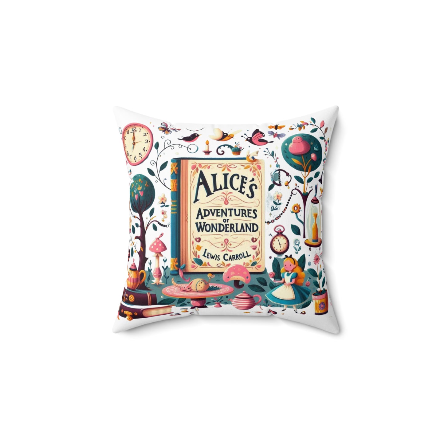 Literary Cushion Pillow, Alice in Wonderland Lewis Carroll Book Nook Library Home Decor, Square Pillow, Novel Gift, Reading Themed Room