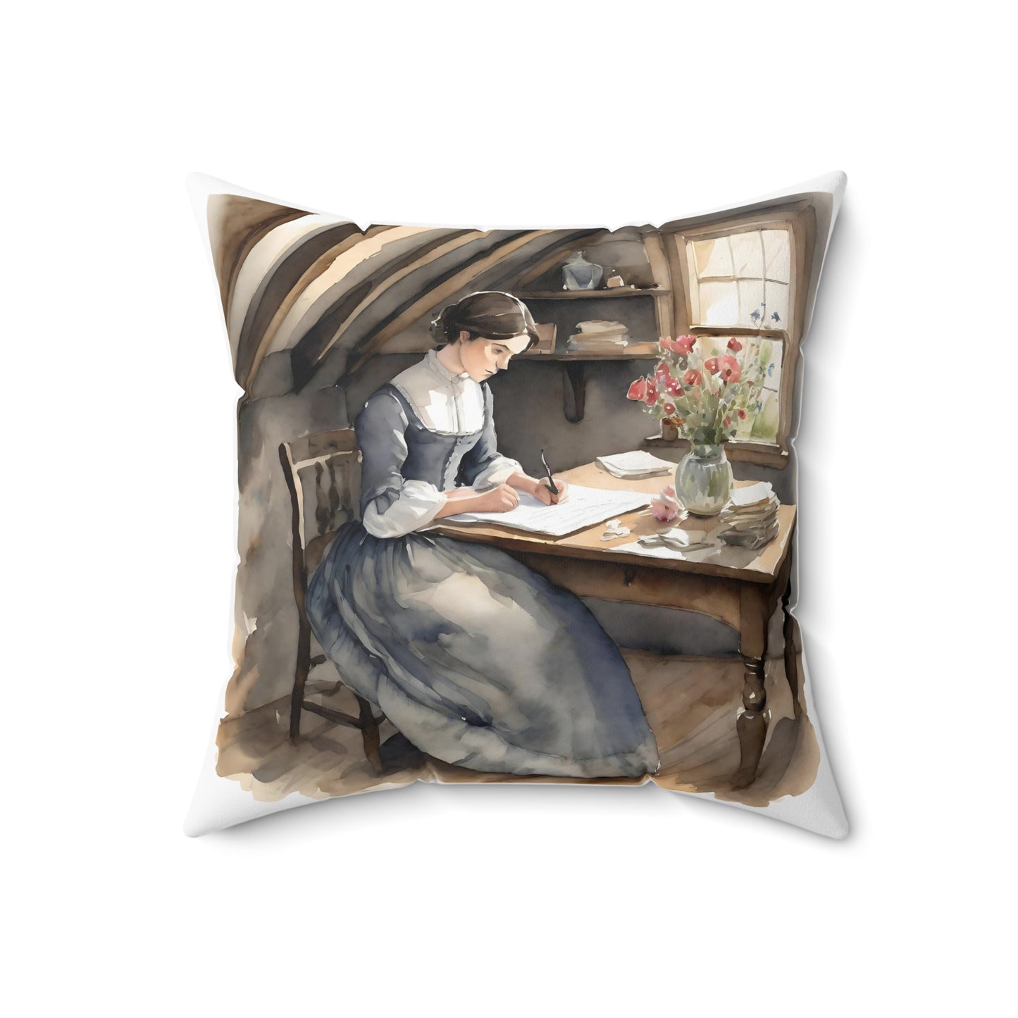 Little Women, Jo March, Writer, Louisa May Alcott, Book, Library, Gift, Square ,Pillow