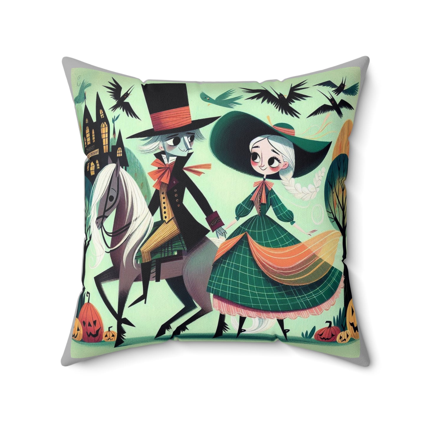 Sleepy Hollow, Headless Horseman, Ichabod Crane, Katrina Tassel, Cushion, Halloween Decor, Square Pillow, Gothic