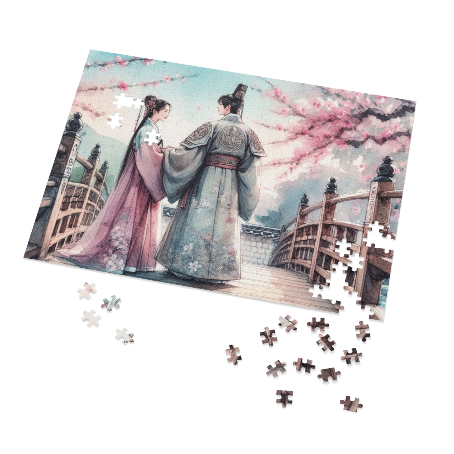 Jigsaw Puzzle: Sakura Cherry Blossom Goryeo Historical Couple Educational Game Gift with Tin, South Korea