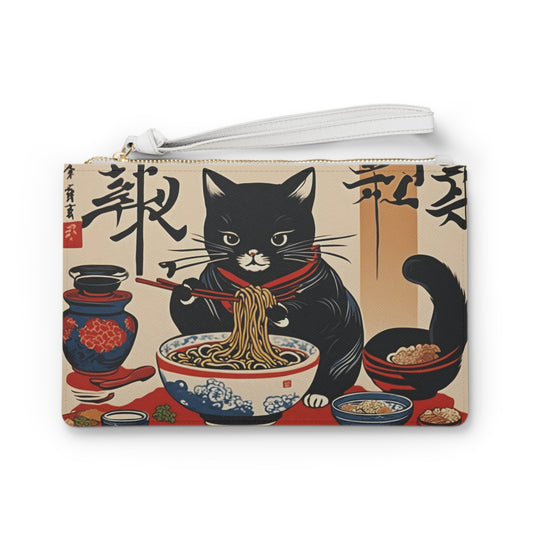 Black Cat Neko Zippered Pouch, Japanese, Traditional Print, Stationery, Ramen, Gift, Student, Traveler, Japan, Anime, Tokyo, Clutch Bag