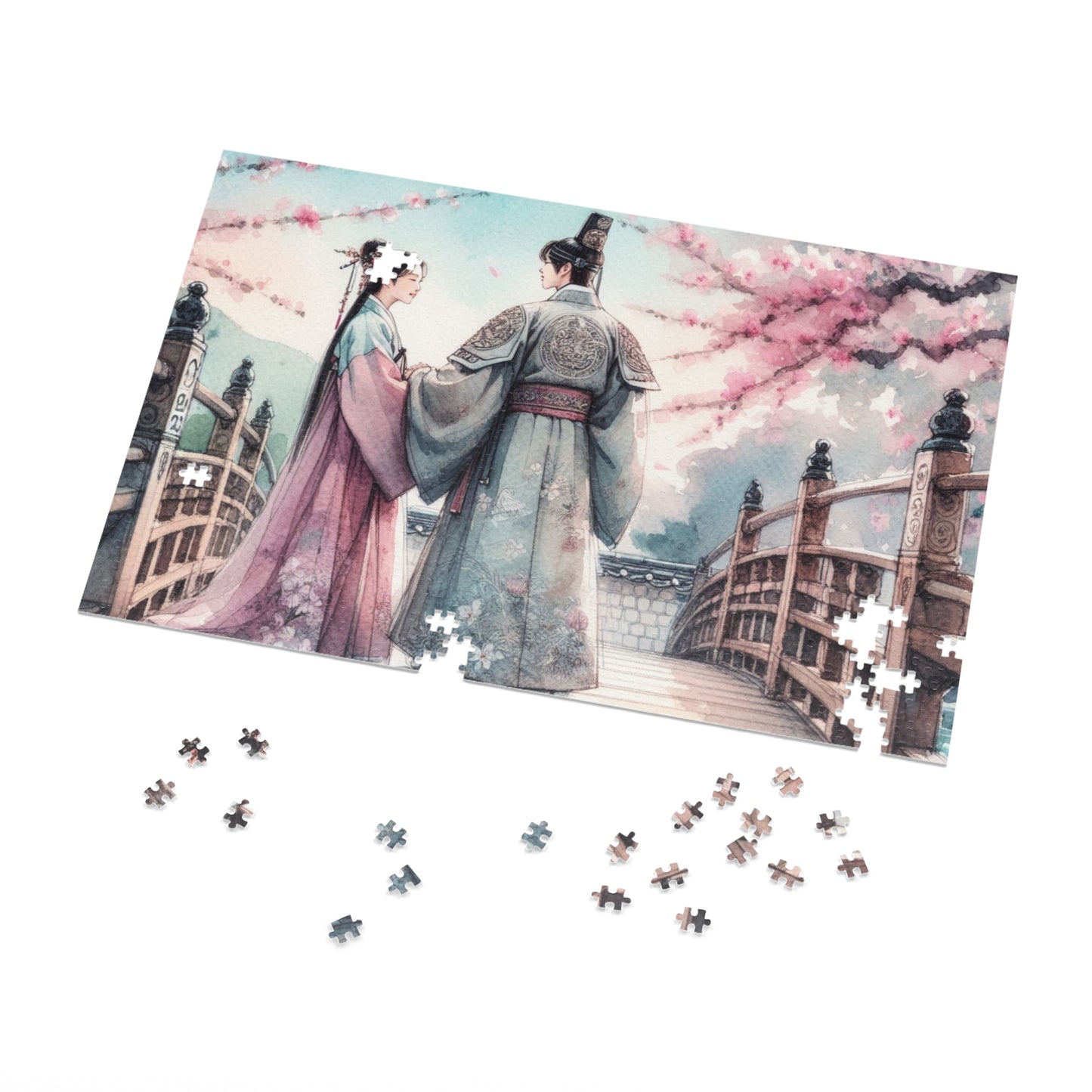 Jigsaw Puzzle: Sakura Cherry Blossom Goryeo Historical Couple Educational Game Gift with Tin, South Korea