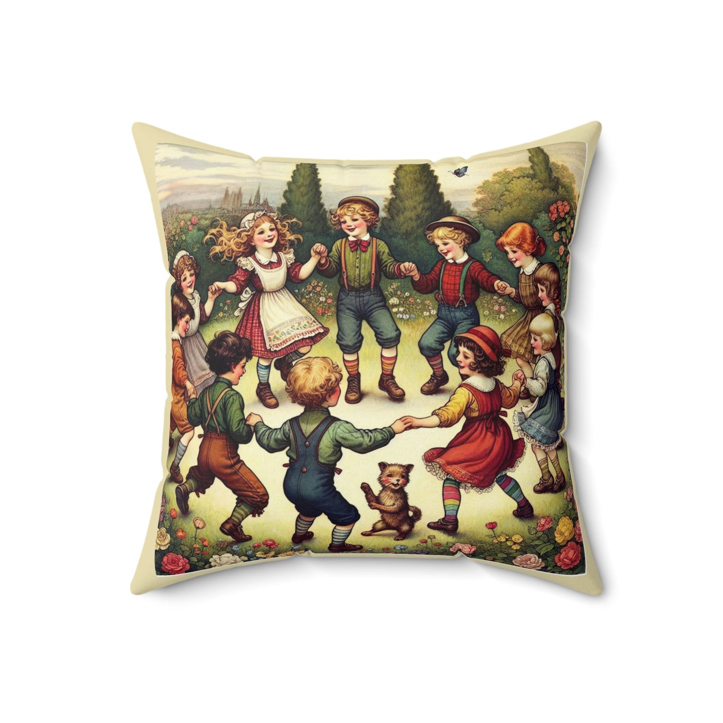 Ring Around the Rosy Square Pillow - Nursery Decor, Childrens Plush Accent, Cozy Home Gift, Nursery Rhyme Design, Storybook Playroom
