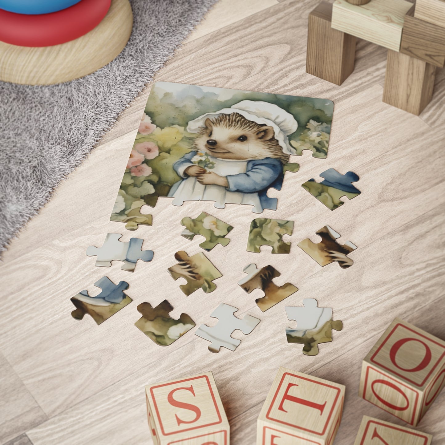 Kids' Puzzle, 30-Piece, Mrs Tiggy-Winkle Beatrix Potter Inspired Peter Rabbit Hedgehog Spring Gift, Easter Game Education, Jigsaw Toy