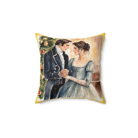 Pride and Prejudice, Jane Austen, Darcy, Elizabeth, Christmas, Holiday, Literary Cushion, Decor, Austen Square Pillow