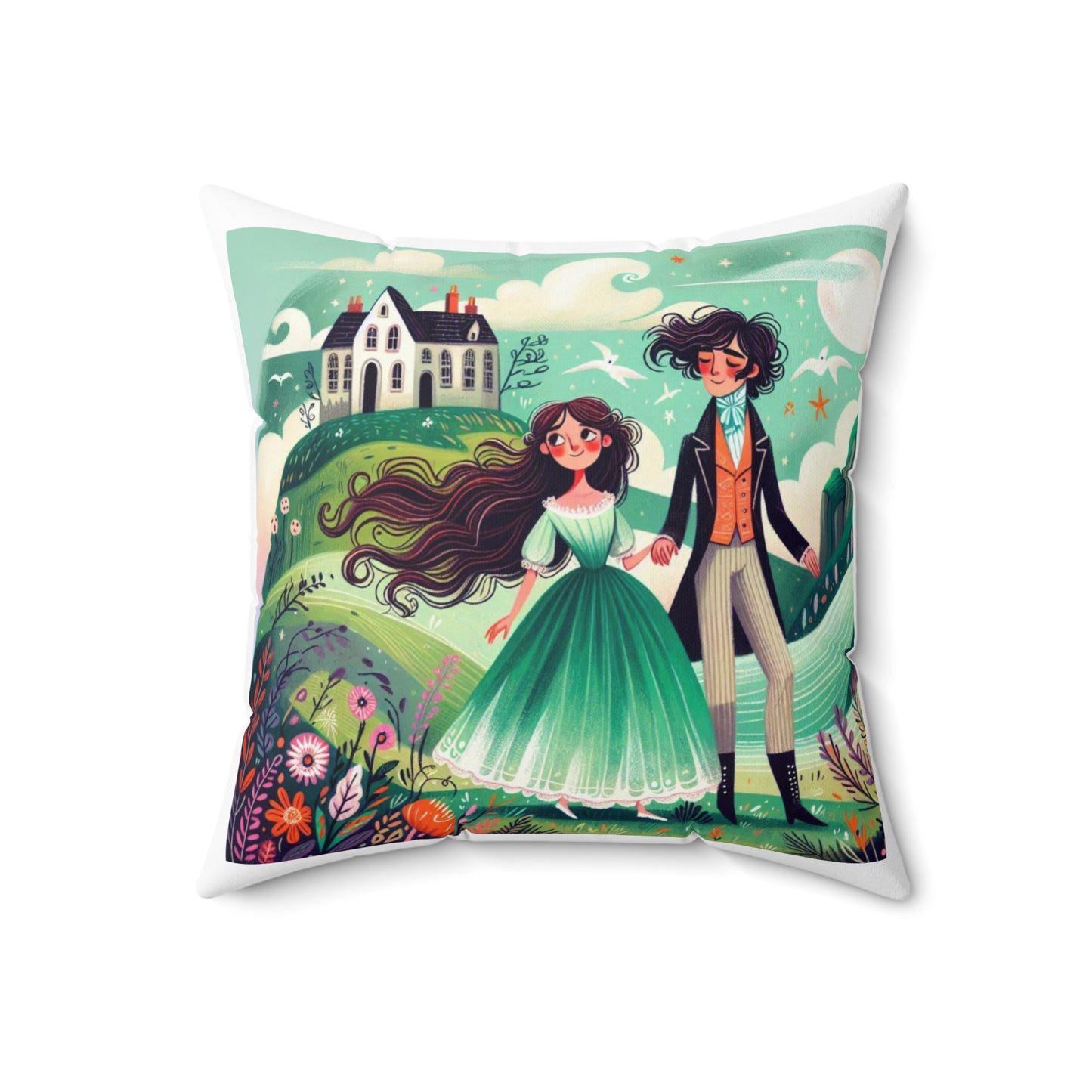 Gothic Couple Series, Wuthering Heights, Heathcliff and Cathy, Charlotte Bronte, Literary Pillow, Square Pillow, Book Nook, Library, Decor