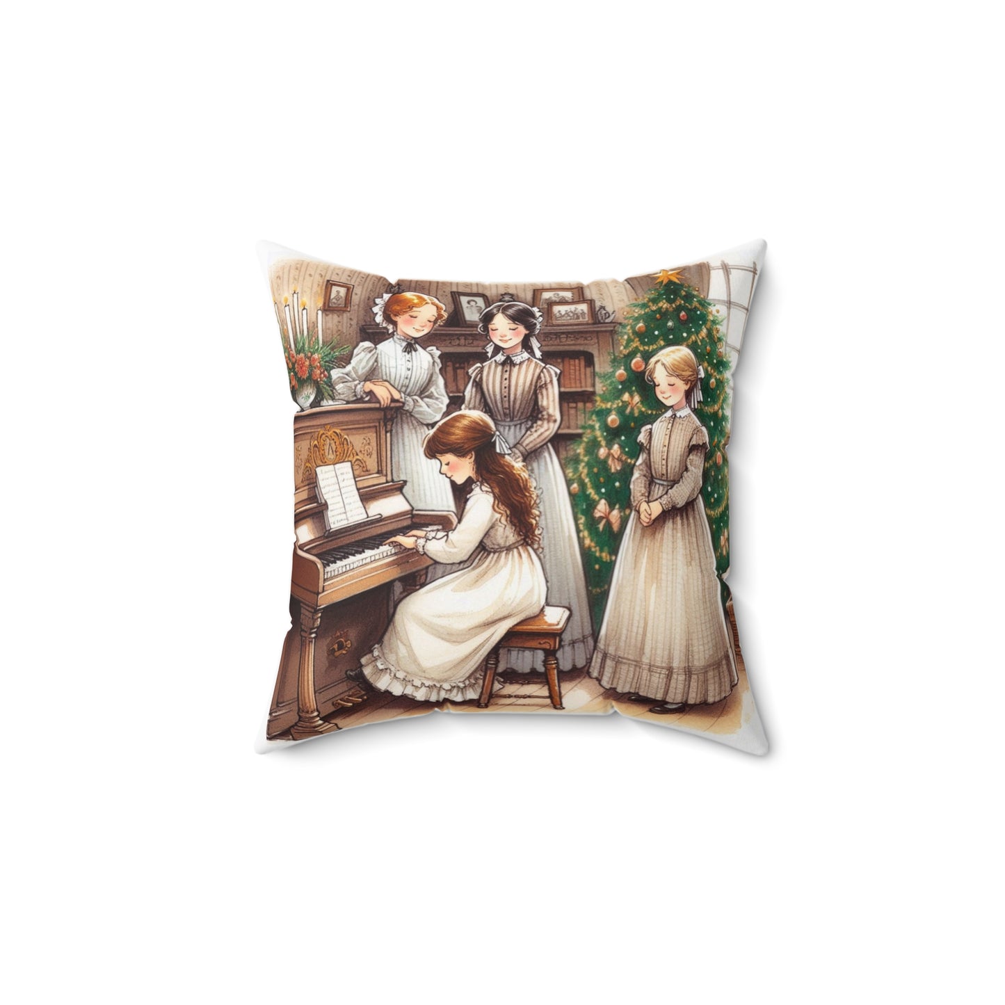 Little Women Square Pillow, Louisa May Alcott Literary Christmas Decor, Spun Polyester Cushion, Book Lover Gift