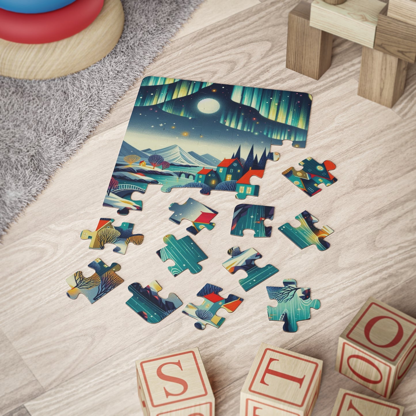 Northern Lights Iceland Winter Educational Geography Kids Puzzle 30-Piece, Jigsaw Puzzle for Kids, Children's Puzzle Toy, Travel Theme