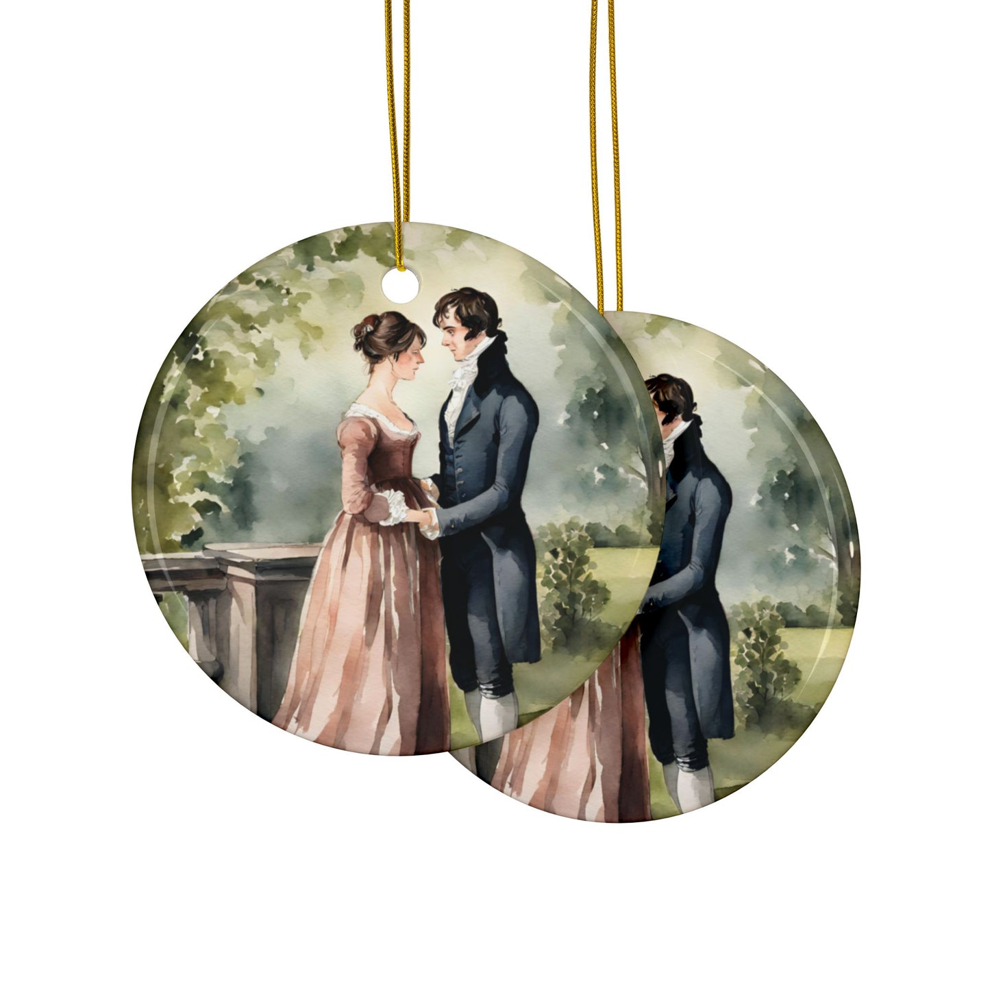Pride and Prejudice, Regency, Darcy, Elizabeth, Christmas, Holiday, Ceramic Ornament, 2-Side Print, (1pc, 3pcs, 5pcs, 10pcs)