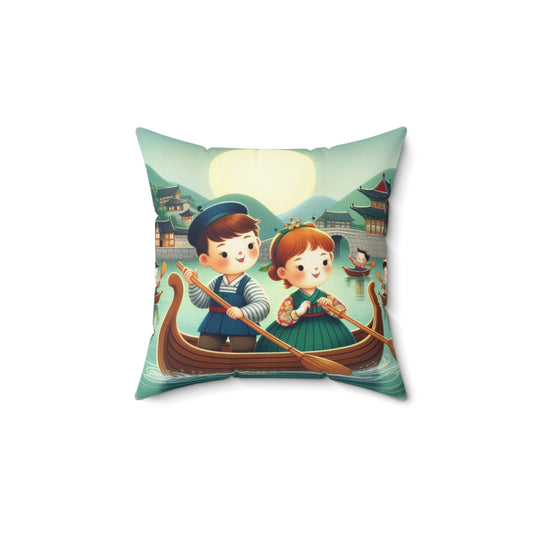 Korean, Row Row Your Boat, Nursery Rhyme,  Square Pillow,  School, Nursery, Child, Hangul, Library, Book Nook, Reading Corner, Class