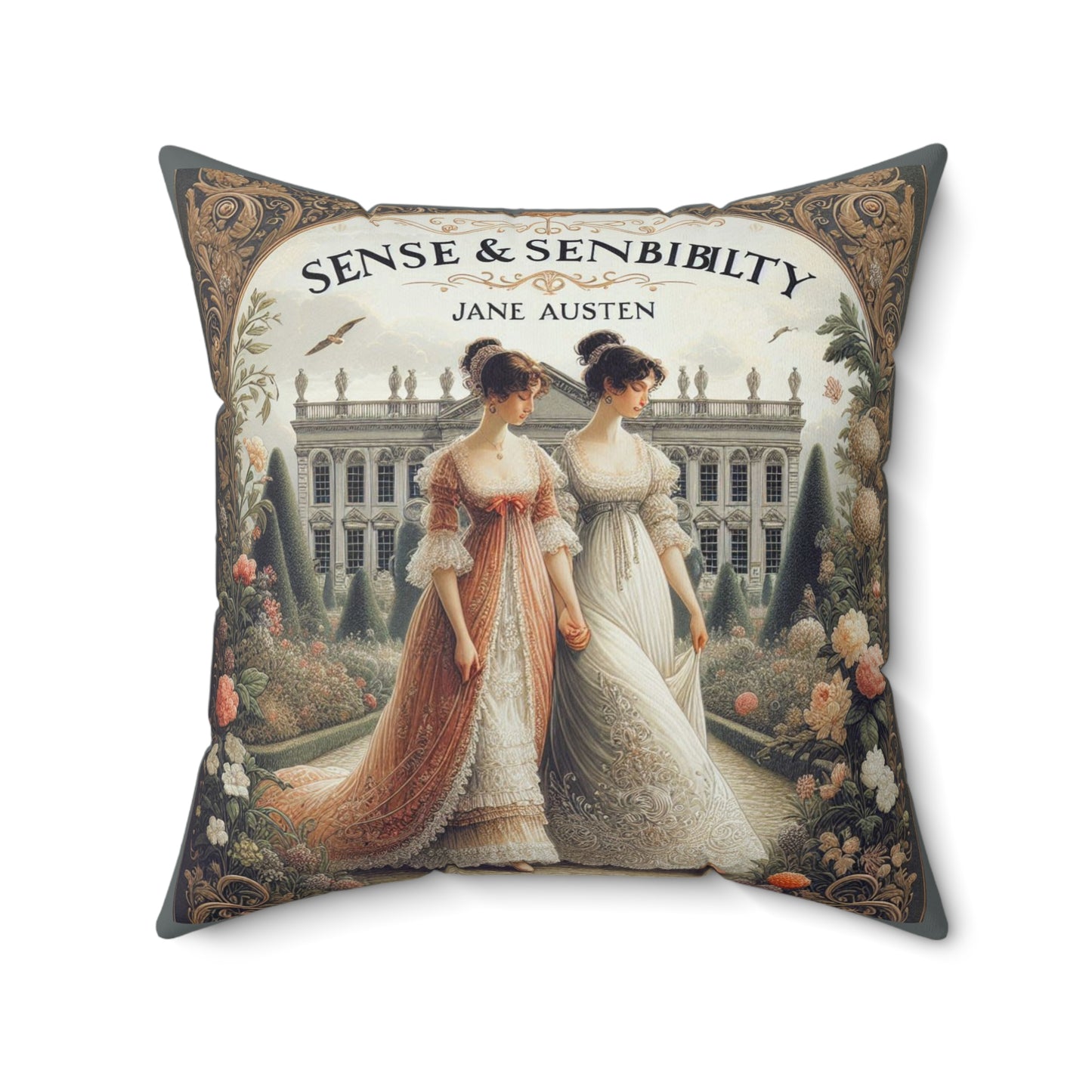 Literary Cushion, Jane Austen Regency Sense and Sensibility Book Nook Square Pillow, Home Decor, Library, Reading Gift, Literary Gift