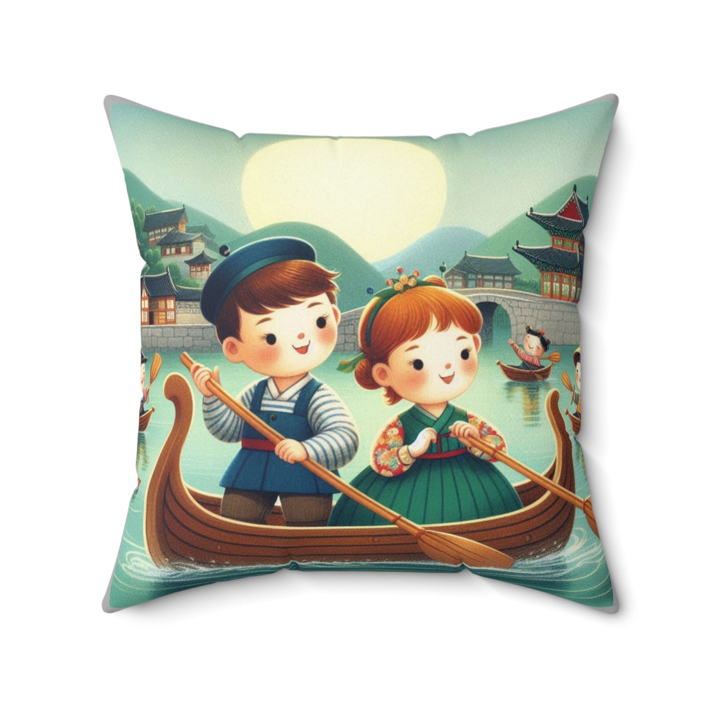 Korean, Row Row Your Boat, Nursery Rhyme,  Square Pillow,  School, Nursery, Child, Hangul, Library, Book Nook, Reading Corner, Class