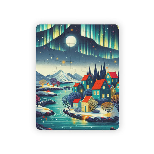 Northern Lights Iceland Winter Educational Geography Kids Puzzle 30-Piece, Jigsaw Puzzle for Kids, Children's Puzzle Toy, Travel Theme