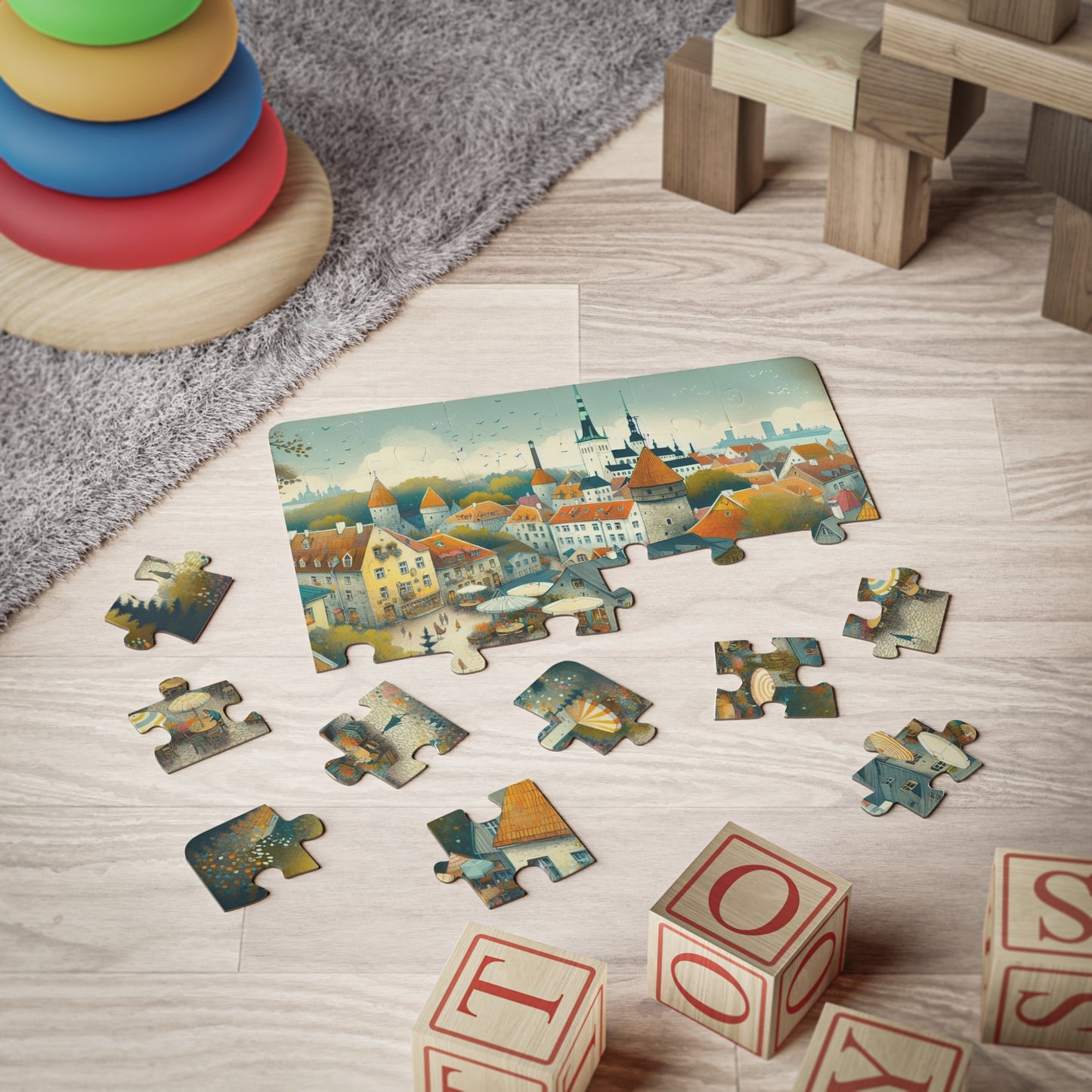 Kids Puzzle, 30-Piece - Estonia Tallin Geography Game Gift, Fun Educational Activity for Children, Jigsaw Puzzle, Travel Theme Toy,