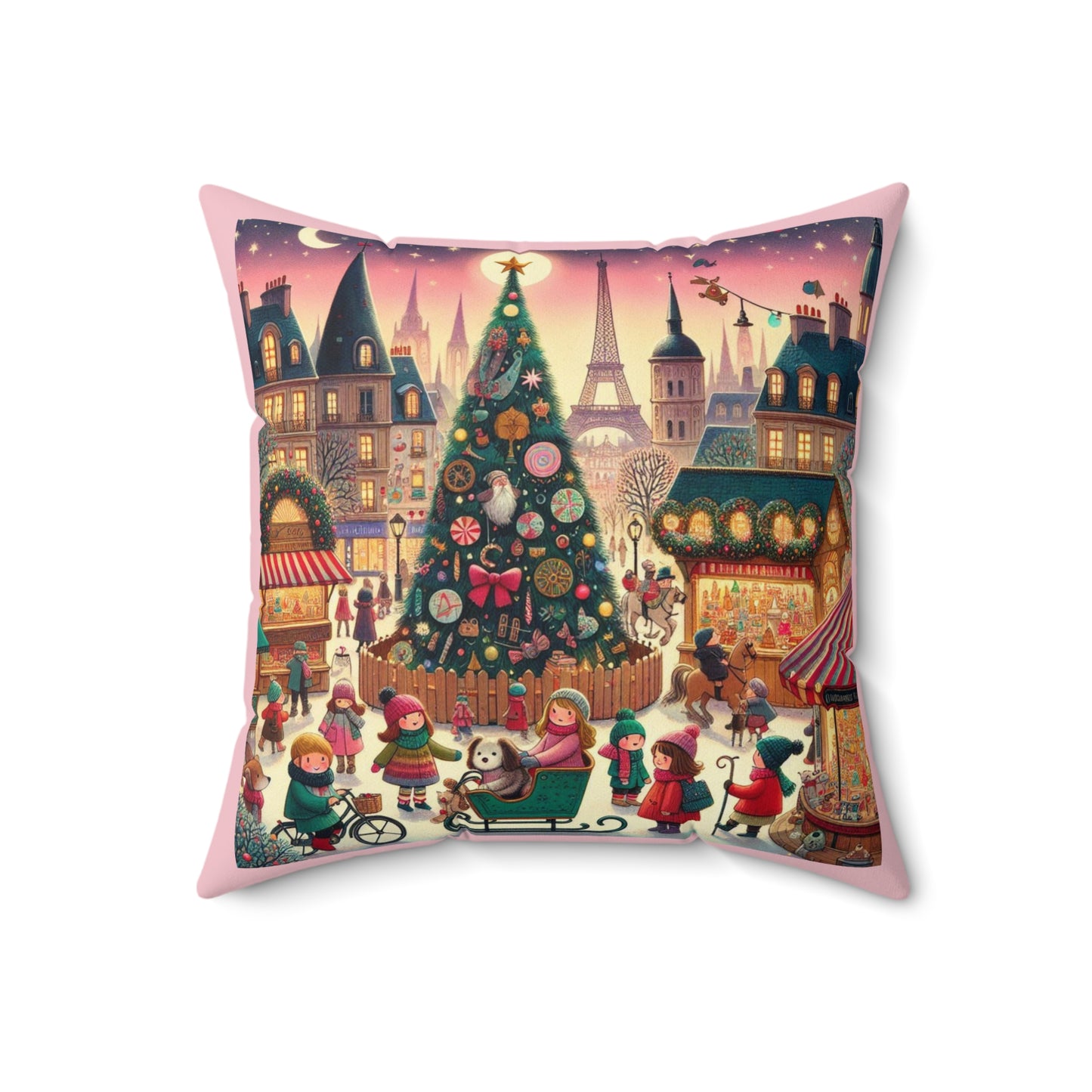 Paris Christmas France Holiday, Cushion, Decor, Book Nook, Kids, Library, Bedding, Square Pillow