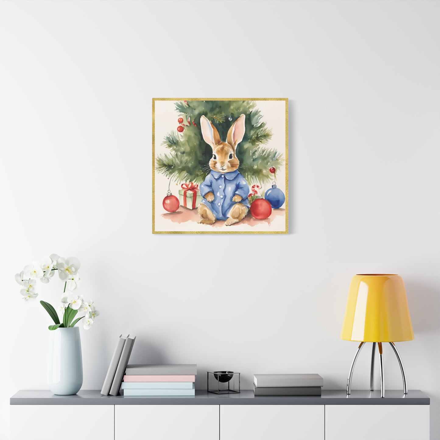 Peter Rabbit Christmas Canvas Print, Beatrix Potter Nursery Decor, Holiday Wall Art, Matte Stretched - Gift for Kids