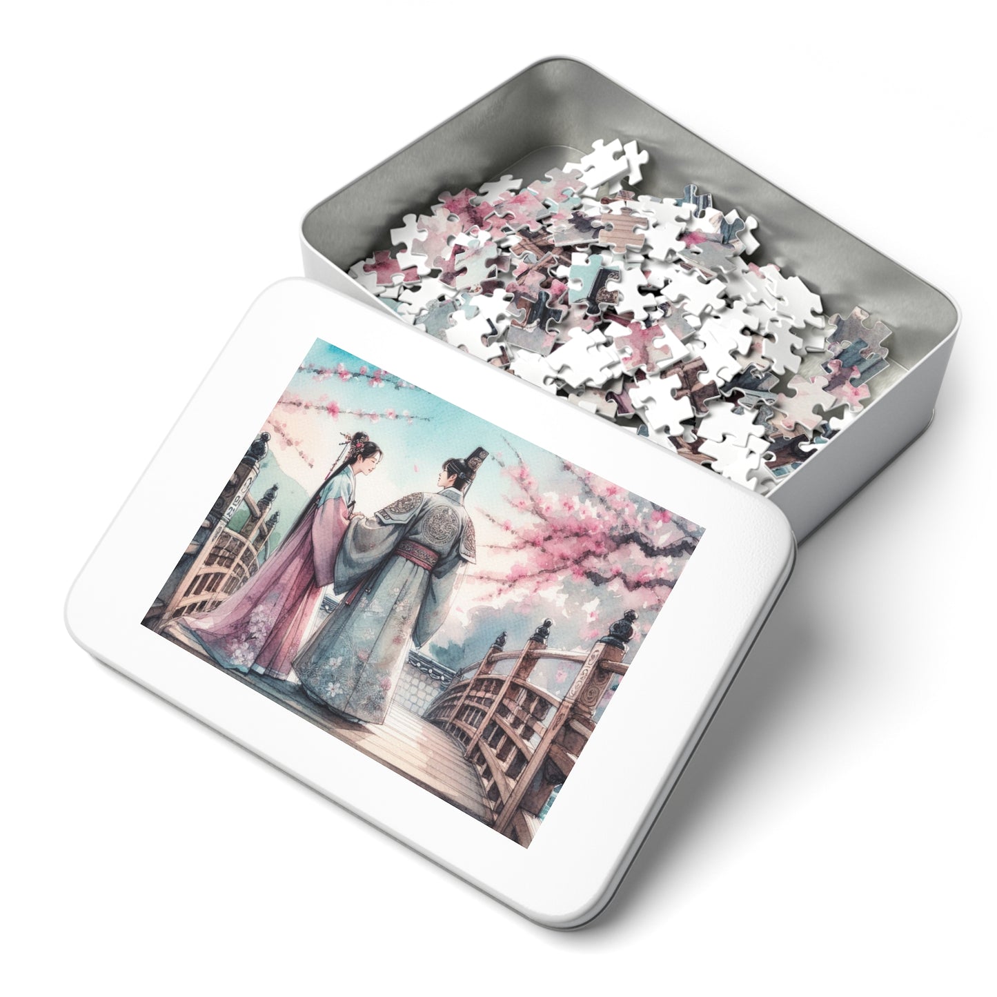 Jigsaw Puzzle: Sakura Cherry Blossom Goryeo Historical Couple Educational Game Gift with Tin, South Korea