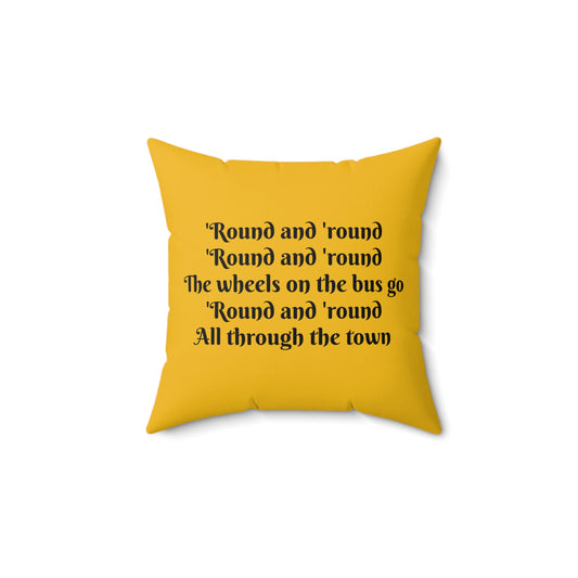 Wheels on the Bus Square Pillow - Nursery Song Cushion Bedding for Book Nook, Classroom Decor & Gift