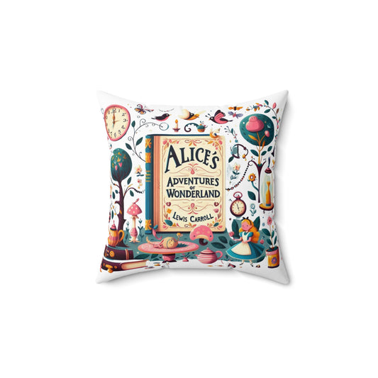Literary Cushion Pillow, Alice in Wonderland Lewis Carroll Book Nook Library Home Decor, Square Pillow, Novel Gift, Reading Themed Room