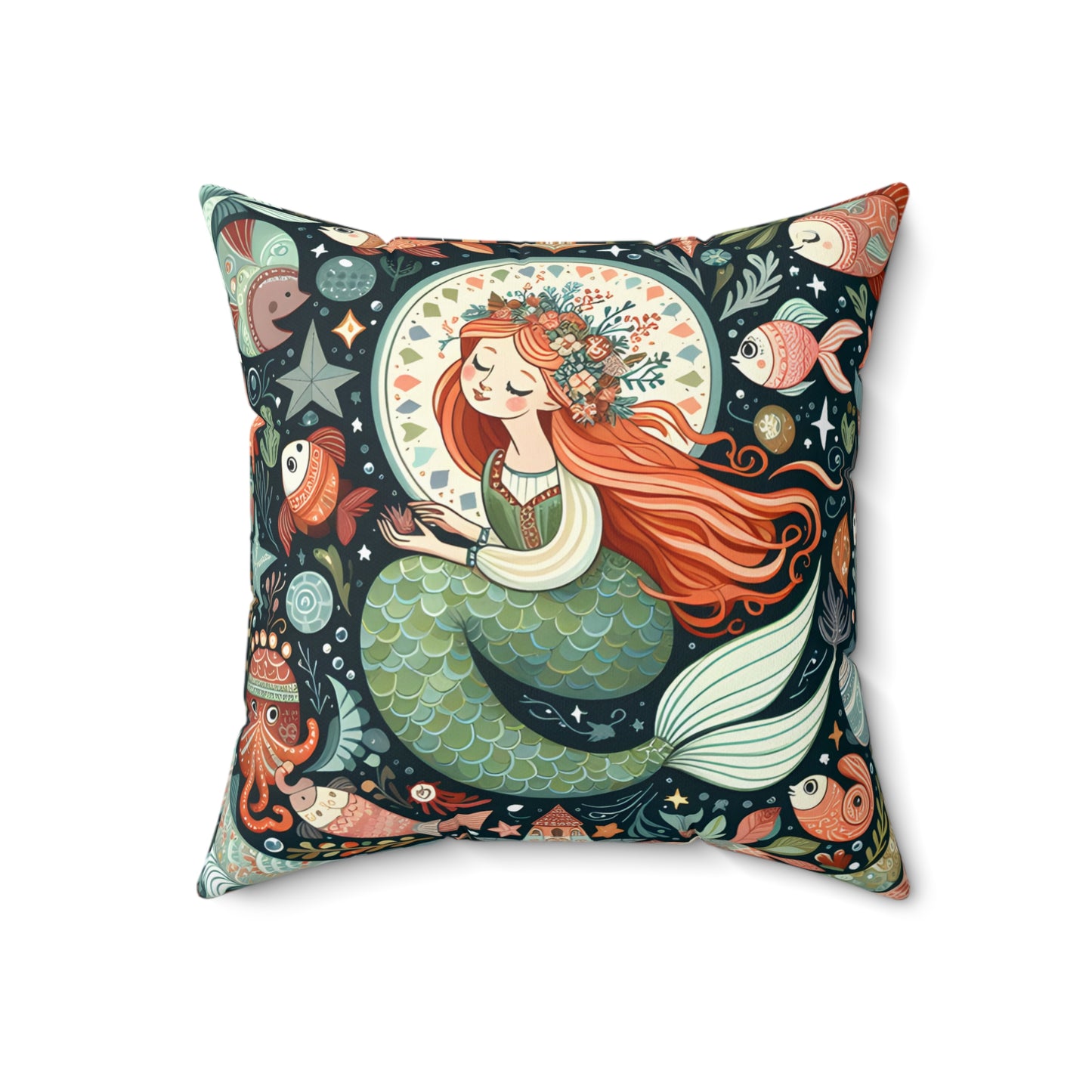 Square Pillow Little Mermaid Fairytale Hans Christian Anderson Book Nook Cushion, Home Decor, Nursery, Reading Nook Pillow, Library Gift