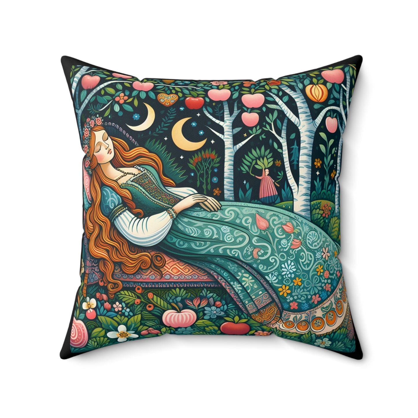 Fairytale Square Pillow, Sleeping Beauty Literature Gift, Library Decor, Literary Book Nook, Brothers Grimm Pillow, Polyester Cushion