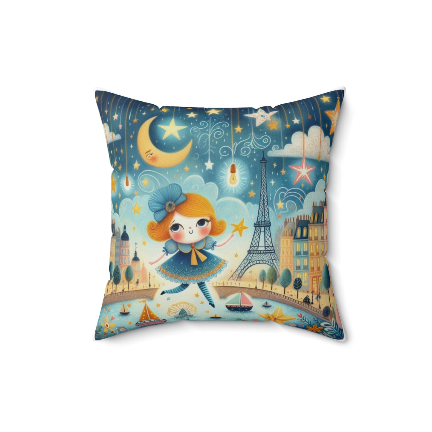 Paris, France, Twinkle Twinkle Little Star, Nursery Rhyme, Eiffel Tower, Square Pillow, Bedding, Decor, Library, Book Nook, Reading Corner