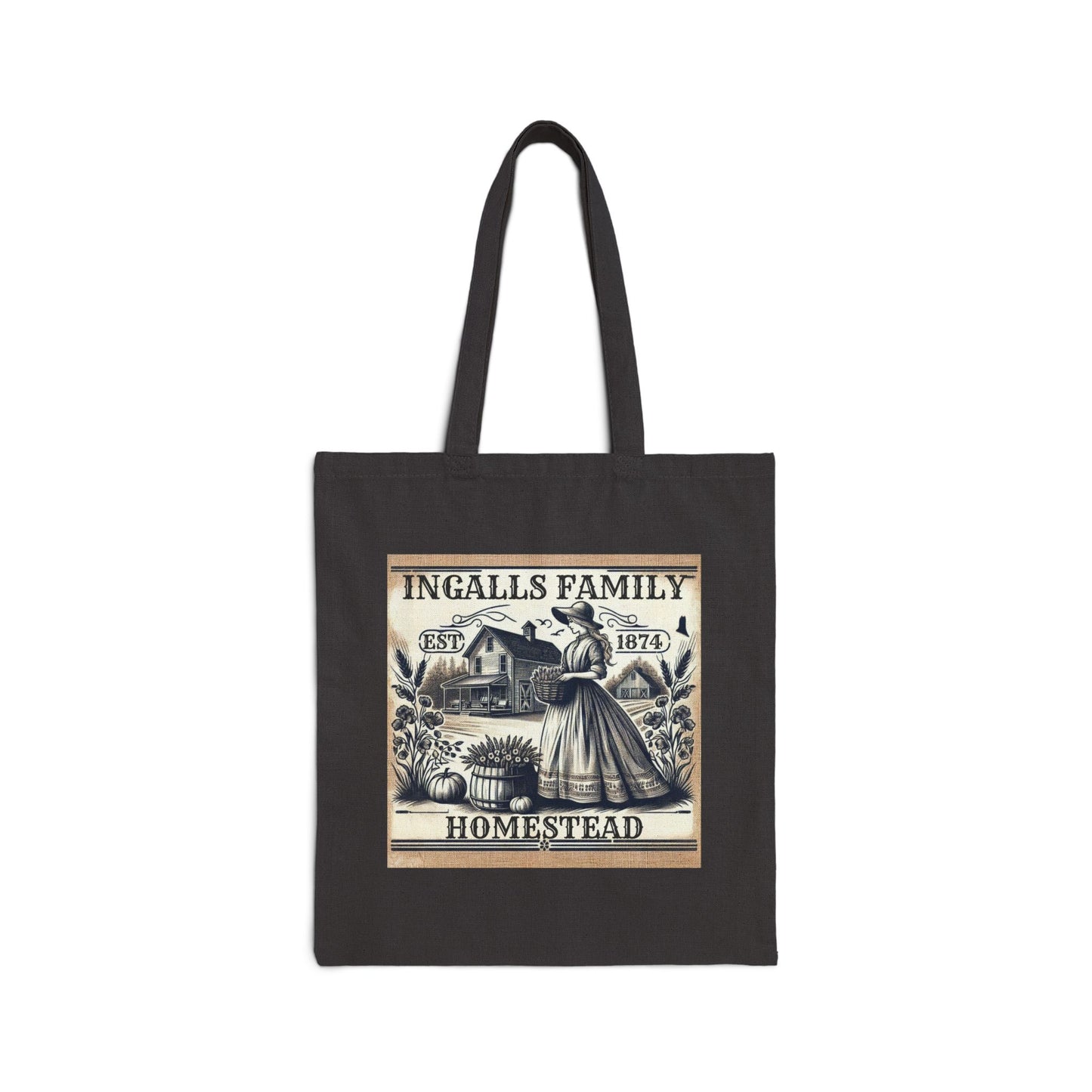 Laura Ingalls Wilder Cotton Canvas Tote Bag, Walnut Grove Antique Inspired Prairie Life Homestead