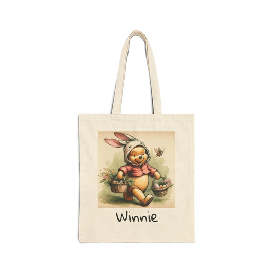 Personalized Winnie the Pooh Easter Tote Bag, Canvas Shopping Bag, Gift for Kids, Baby Shower, Spring Celebration, Easter Basket, Custom