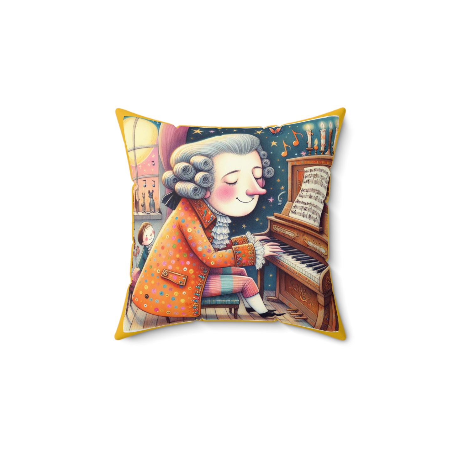 Mozart Music Library Square Pillow - Classical Music Home Decor, Teacher Gift, Kids Room Decoration, Gift for Music Lover, Classroom Accent