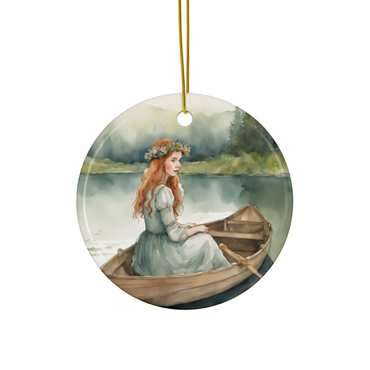 Anne of Green Gables Lady of Shalott Ceramic Ornament, Christmas Tree Decor, Tennyson Gift, Holiday Decoration, Double-Sided Home Decor,