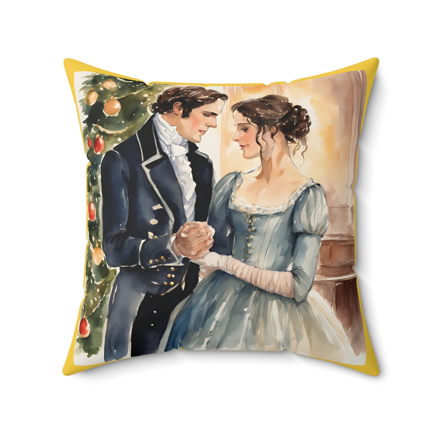 Pride and Prejudice, Jane Austen, Darcy, Elizabeth, Christmas, Holiday, Literary Cushion, Decor, Austen Square Pillow