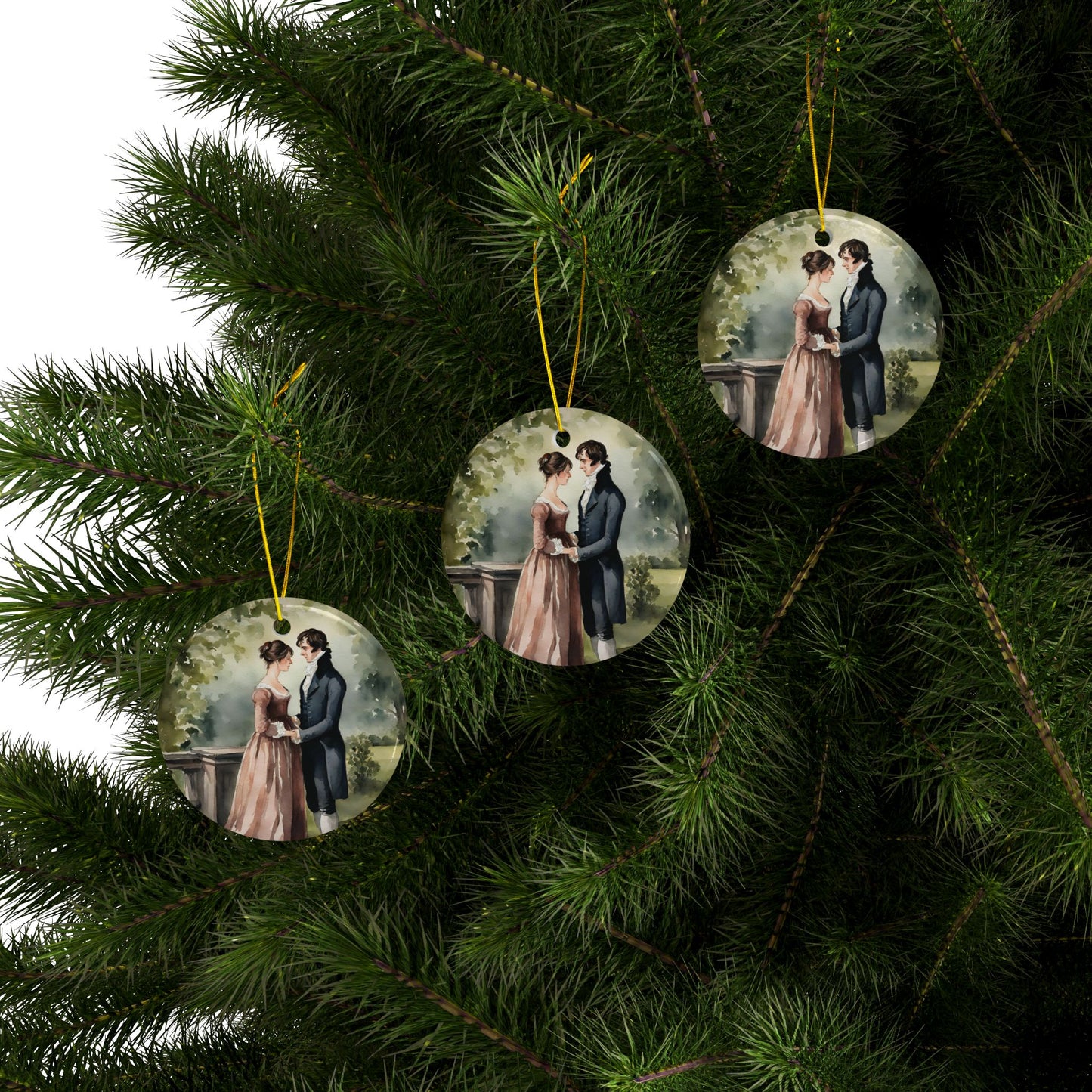 Pride and Prejudice, Regency, Darcy, Elizabeth, Christmas, Holiday, Ceramic Ornament, 2-Side Print, (1pc, 3pcs, 5pcs, 10pcs)