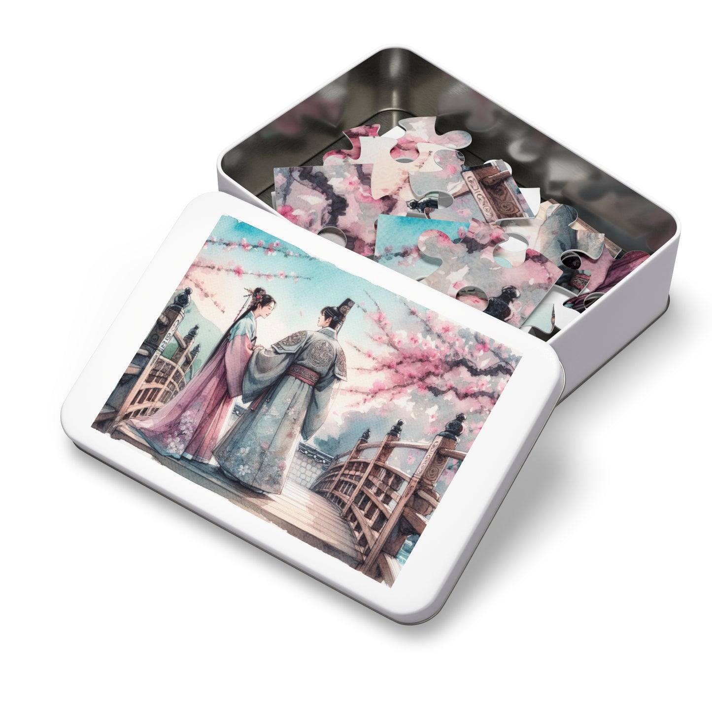 Jigsaw Puzzle: Sakura Cherry Blossom Goryeo Historical Couple Educational Game Gift with Tin, South Korea