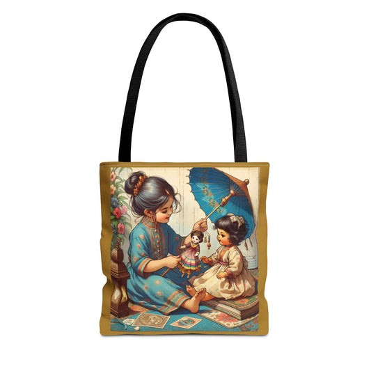Antique Doll, Girl, Whimsical Kids' Tote Bag, Great for Mother's Day, Book Bag, Shopping, Gifts, Everyday Use, Vintage Style, Girl Gift Bag