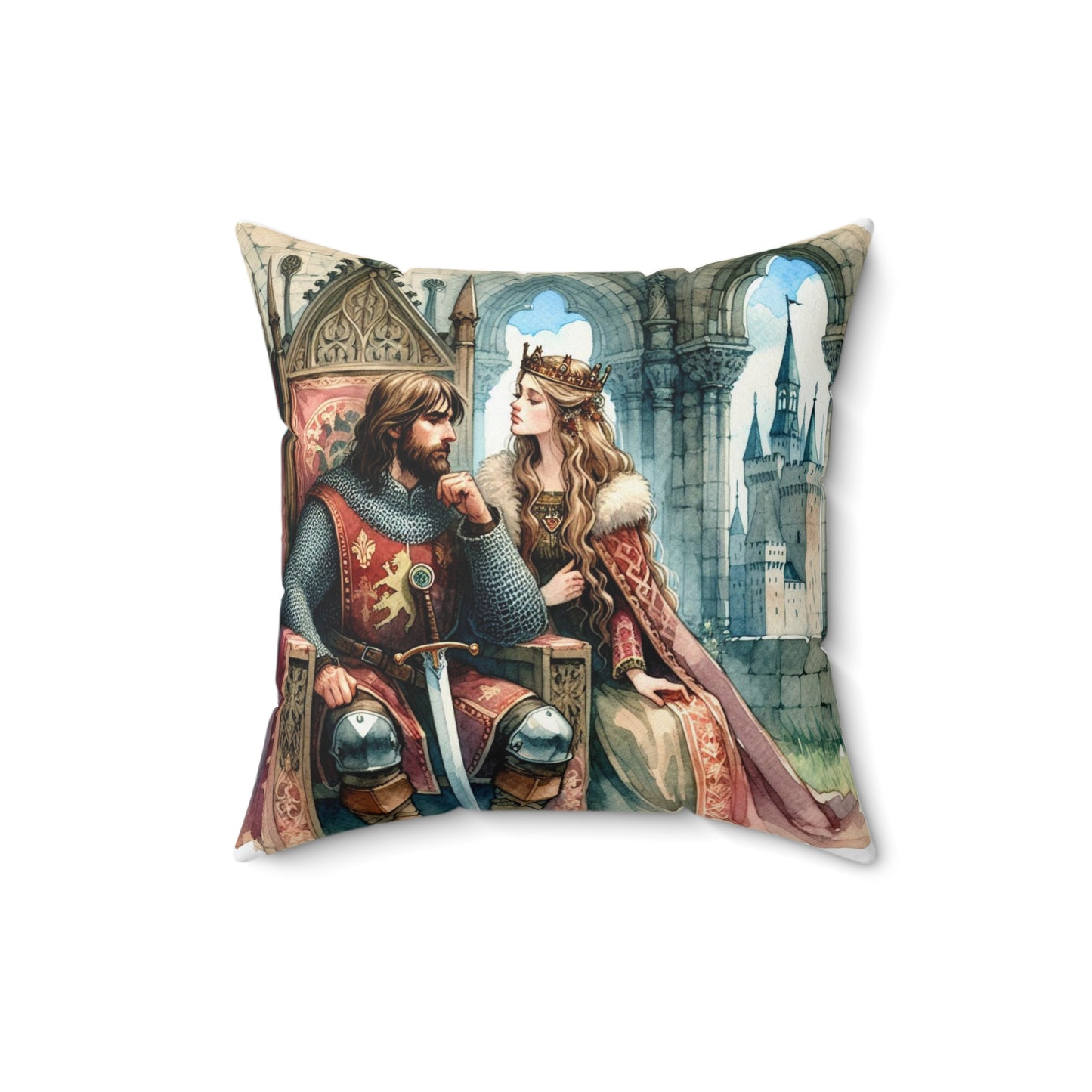 Camelot, King Arthur, Guinevere, Knights of the Round Table, Cushion, Book Nook, Library, Gift, Bedding, Square Pillow
