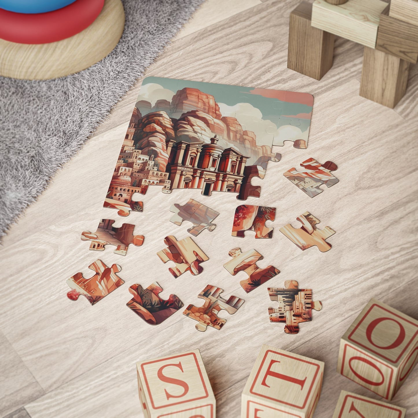 Kids' Puzzle, 30-Piece Petra Seven Wonders Jordan Educational Geography Jigsaw Toy for Children, Geography Learning Puzzle, Travel Gift