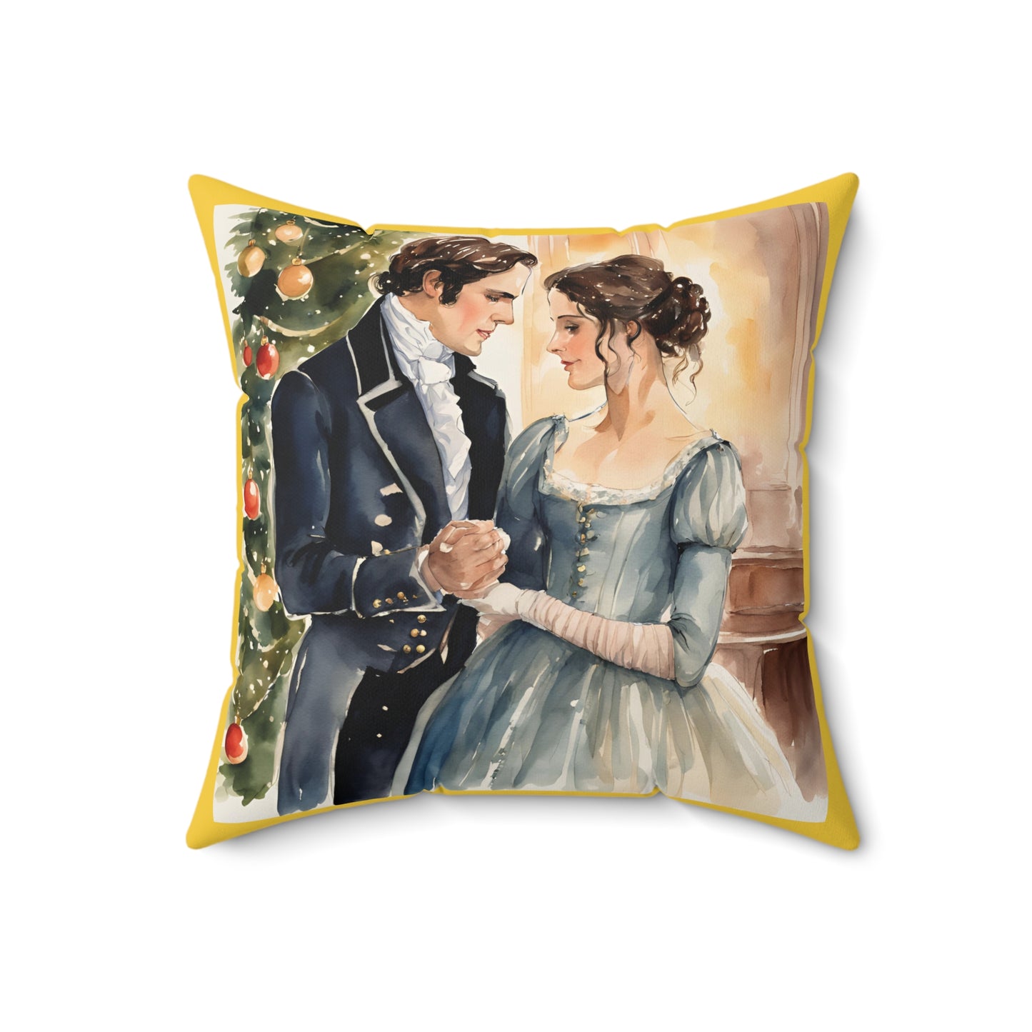 Pride and Prejudice, Jane Austen, Darcy, Elizabeth, Christmas, Holiday, Literary Cushion, Decor, Austen Square Pillow