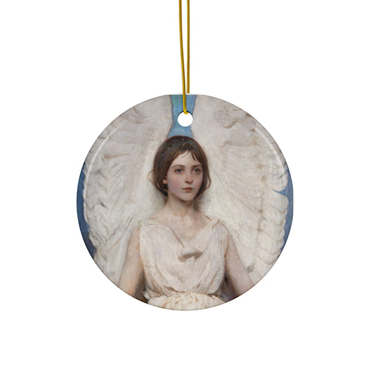 Angel Ceramic Christmas Ornament, Abbott Handerson Thayer Art, Double-Sided Print, Glossy Finish, Elegant Gift Tag or Tree Decor